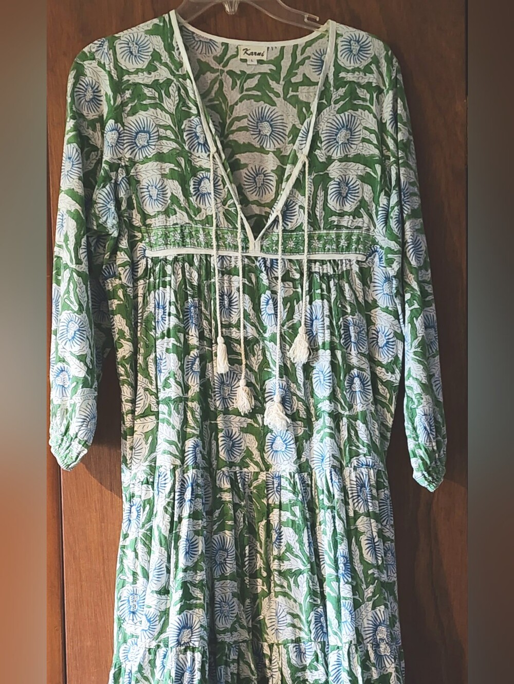 Block Print Cotton Maxi Dress Sz L - Picture 2 of 9